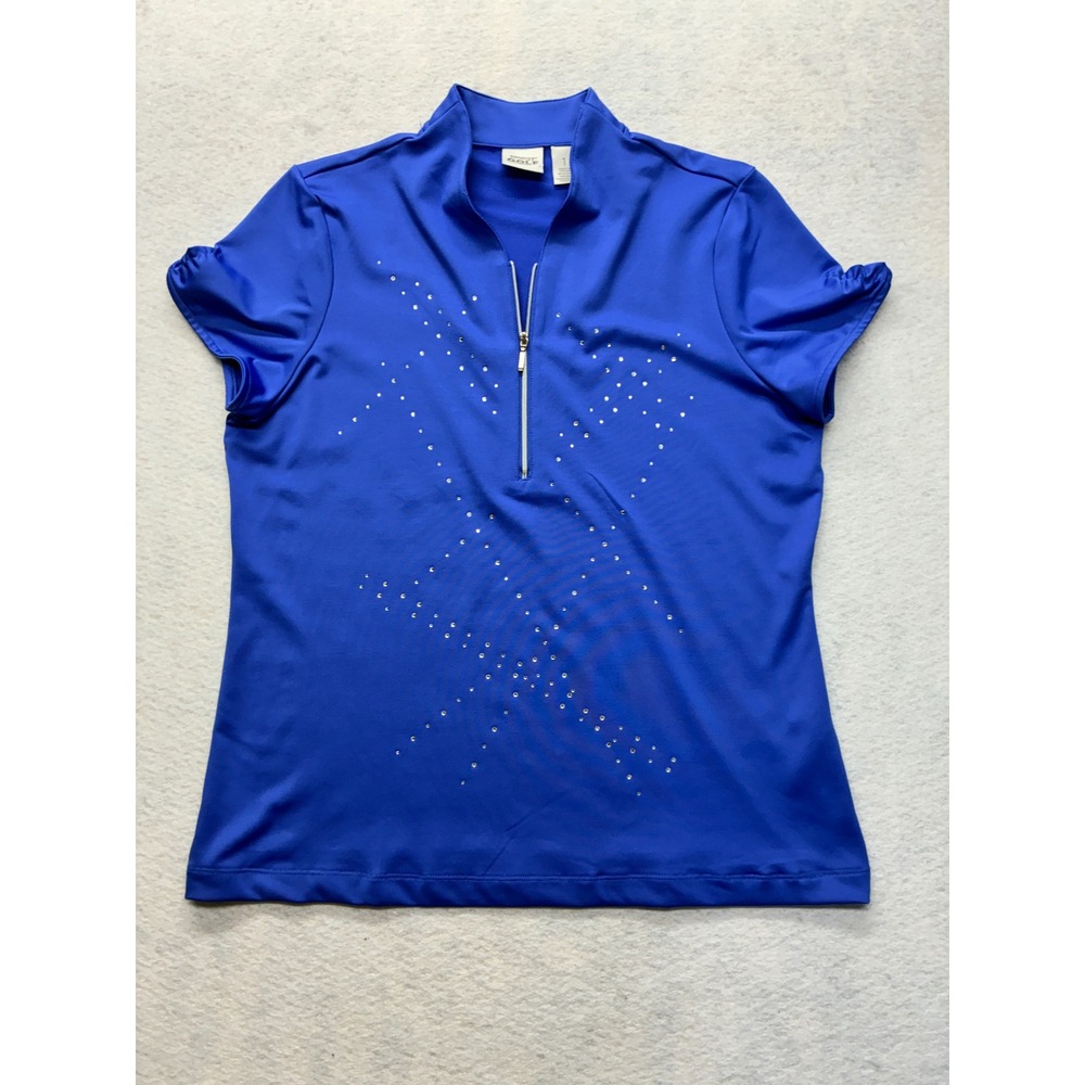 Zenergy Golf by Chicos Athletic Polo Top Sporty Chic Rhinestone 1 Blue